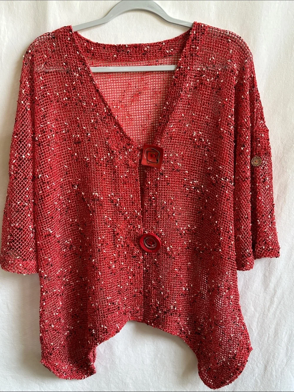 Lightweight orange-red open-knit mesh boho cover-up, size L/XL